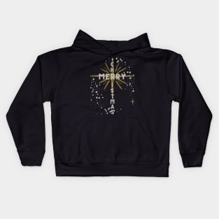 Merry Christmas Cross and Star Silver Letters on Black Kids Hoodie